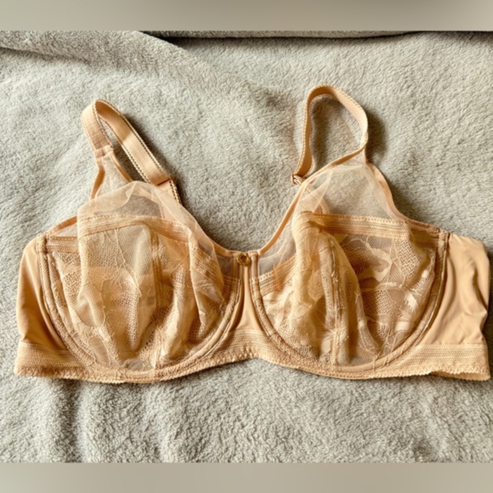 Chantelle Nude Tan Lace Rive Gauche Full Coverage Underwire Bra 42D EUC